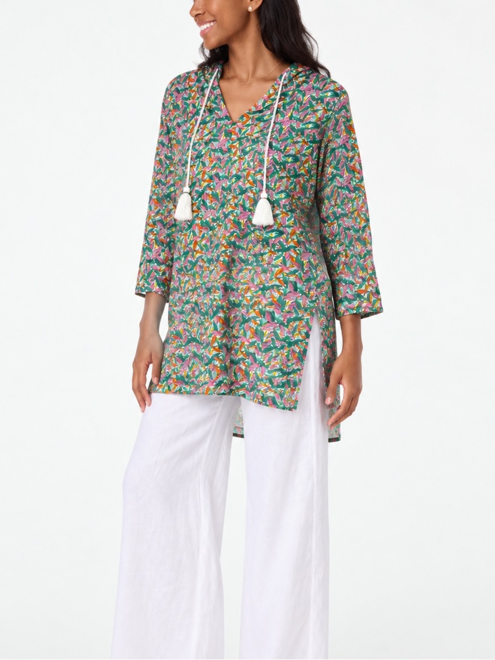 Roller Rabbit Foliage Printed Cotton Hooded Drawstring Swim Cover